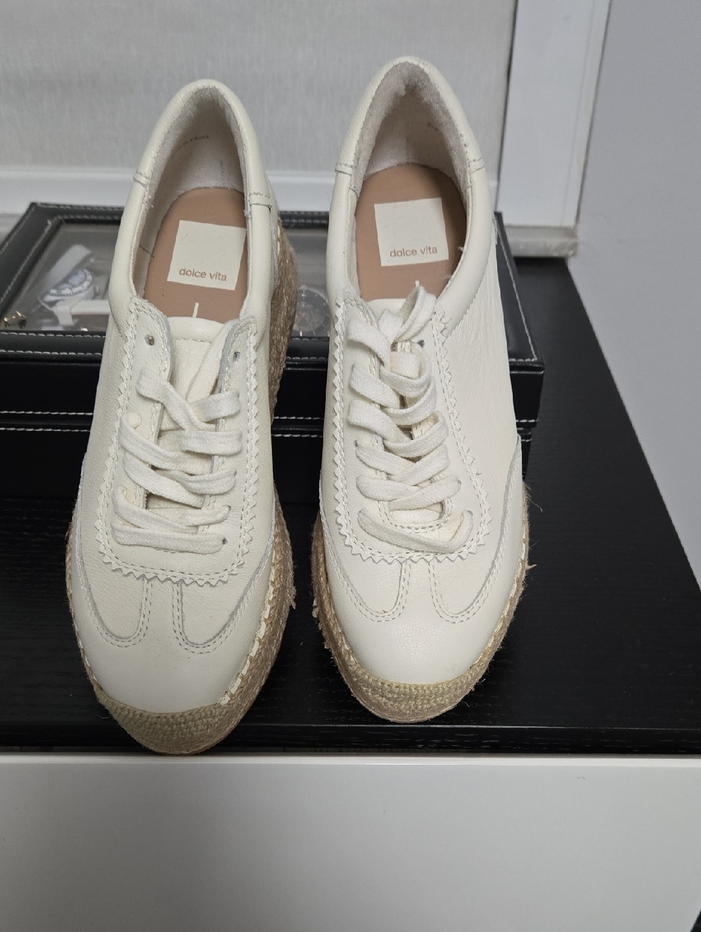 Dolce Vita Cream Leather Espadrille-Platform Sneakers